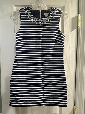 JCREW navy stripe sparkle sheath dress , size 00 (XS)
